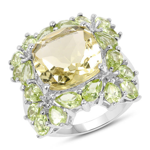 9.38 Carat Genuine Lemon Quartz & Peridot .925 Sterling Silver Ring Bids.com