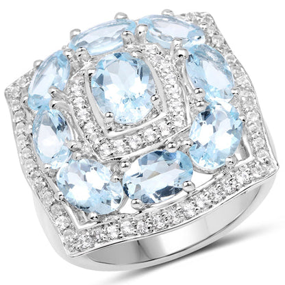 4.07 Carat Genuine Aquamarine and White Topaz .925 Sterling Silver Ring Bids.com