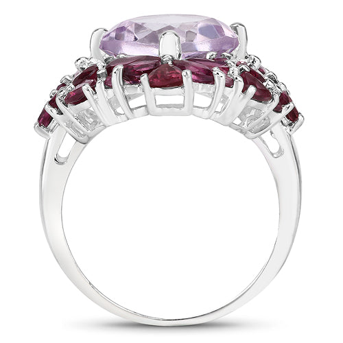 8.19 Carat Genuine Pink Amethyst and Rhodolite .925 Sterling Silver Ring Bids.com