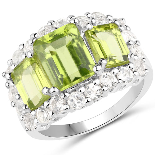 6.00 Carat Genuine Peridot and White Topaz .925 Sterling Silver Ring Bids.com