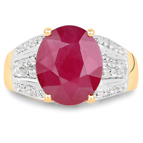 14K Yellow Gold Plated 5.49 Carat Glass Filled Ruby and White Topaz .925 Sterling Silver Ring Bids.com