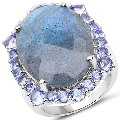 13.99 Carat Genuine Labradorite and Tanzanite .925 Sterling Silver Ring Bids.com