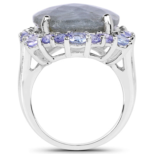 13.99 Carat Genuine Labradorite and Tanzanite .925 Sterling Silver Ring Bids.com