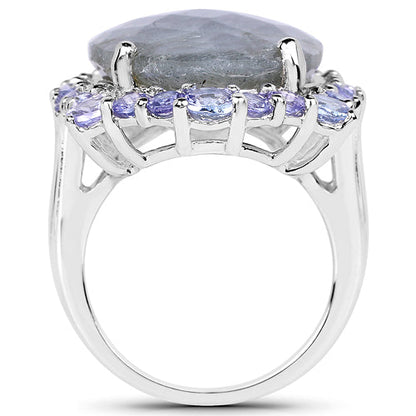 13.99 Carat Genuine Labradorite and Tanzanite .925 Sterling Silver Ring Bids.com