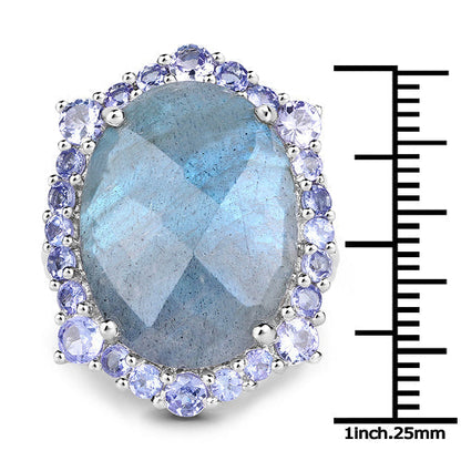 13.99 Carat Genuine Labradorite and Tanzanite .925 Sterling Silver Ring Bids.com