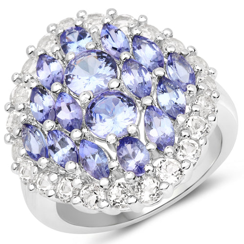 4.72 Carat Genuine Tanzanite and White Topaz .925 Sterling Silver Ring Bids.com
