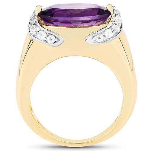 14K Yellow Gold Plated 4.98 Carat Genuine Amethyst and White Topaz .925 Sterling Silver Ring Bids.com