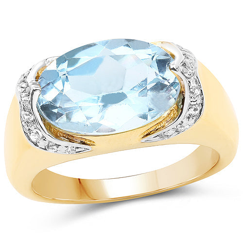 14K Yellow Gold Plated 6.56 Carat Genuine Blue Topaz and White Topaz .925 Sterling Silver Ring Bids.com