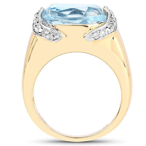 14K Yellow Gold Plated 6.56 Carat Genuine Blue Topaz and White Topaz .925 Sterling Silver Ring Bids.com