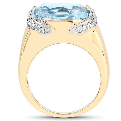14K Yellow Gold Plated 6.56 Carat Genuine Blue Topaz and White Topaz .925 Sterling Silver Ring Bids.com
