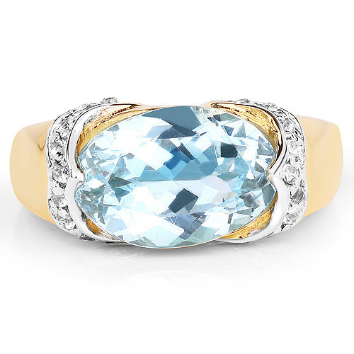 14K Yellow Gold Plated 6.56 Carat Genuine Blue Topaz and White Topaz .925 Sterling Silver Ring Bids.com