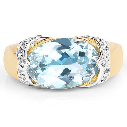 14K Yellow Gold Plated 6.56 Carat Genuine Blue Topaz and White Topaz .925 Sterling Silver Ring Bids.com