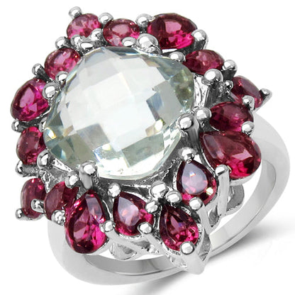 8.61 Carat Genuine Green Amethyst & Rhodolite .925 Sterling Silver Ring Bids.com