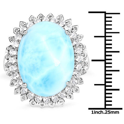 17.62 Carat Genuine Larimar and White Topaz .925 Sterling Silver Ring Bids.com