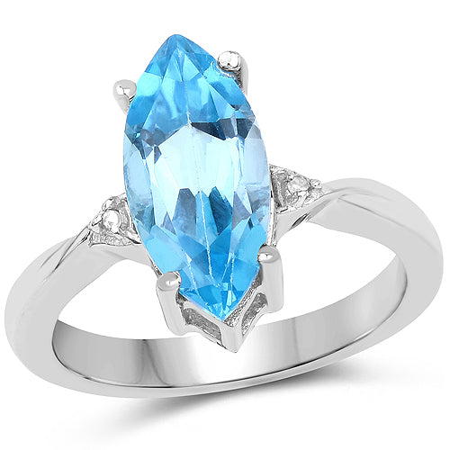 3.67 Carat Genuine Swiss Blue Topaz and White Diamond .925 Sterling Silver Ring Bids.com