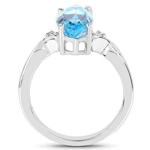 3.67 Carat Genuine Swiss Blue Topaz and White Diamond .925 Sterling Silver Ring Bids.com