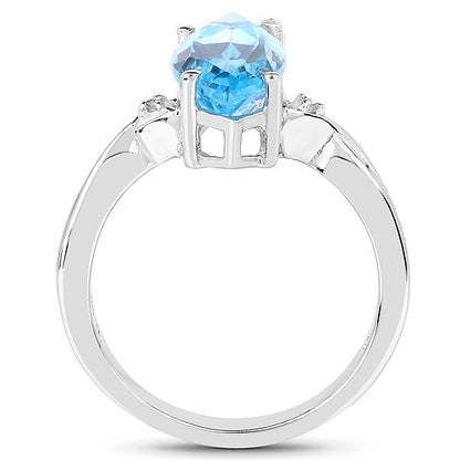 3.67 Carat Genuine Swiss Blue Topaz and White Diamond .925 Sterling Silver Ring Bids.com