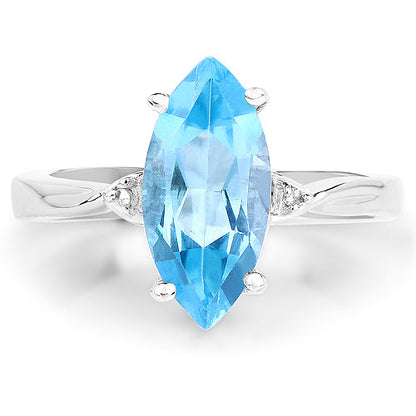 3.67 Carat Genuine Swiss Blue Topaz and White Diamond .925 Sterling Silver Ring Bids.com