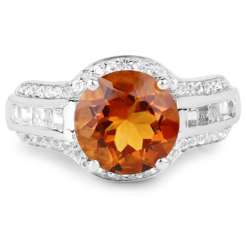 2.81 Carat Genuine Citrine and White Topaz .925 Sterling Silver Ring Bids.com