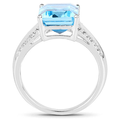 5.78 Carat Genuine Swiss Blue Topaz and White Topaz .925 Sterling Silver Ring Bids.com