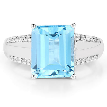 5.78 Carat Genuine Swiss Blue Topaz and White Topaz .925 Sterling Silver Ring Bids.com