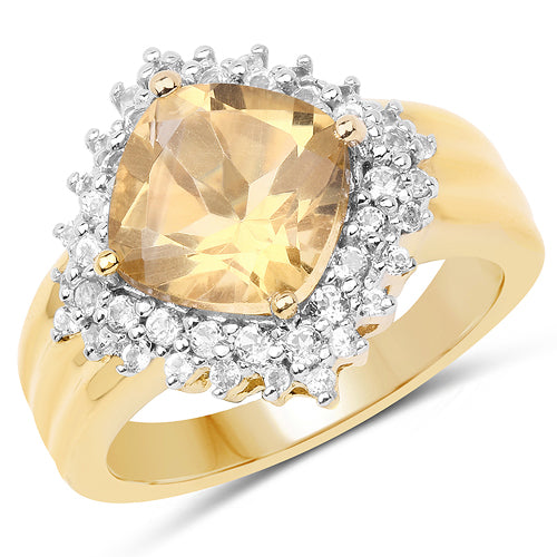 14K Yellow Gold Plated 3.58 Carat Genuine Citrine & White Topaz .925 Sterling Silver Ring Bids.com