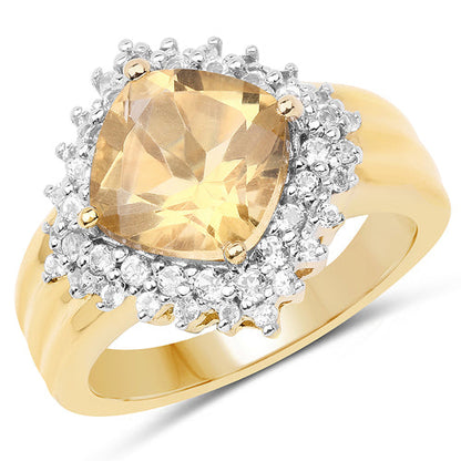 14K Yellow Gold Plated 3.58 Carat Genuine Citrine & White Topaz .925 Sterling Silver Ring Bids.com