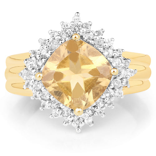 14K Yellow Gold Plated 3.58 Carat Genuine Citrine & White Topaz .925 Sterling Silver Ring Bids.com