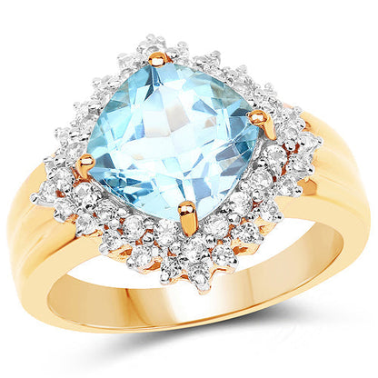 14K Yellow Gold Plated 4.33 Carat Genuine Swiss Blue Topaz and White Topaz .925 Sterling Silver Ring Bids.com