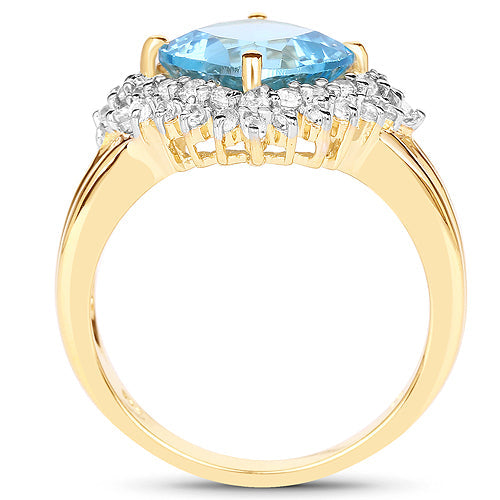14K Yellow Gold Plated 4.33 Carat Genuine Swiss Blue Topaz and White Topaz .925 Sterling Silver Ring Bids.com