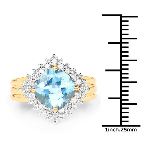 14K Yellow Gold Plated 4.33 Carat Genuine Swiss Blue Topaz and White Topaz .925 Sterling Silver Ring Bids.com