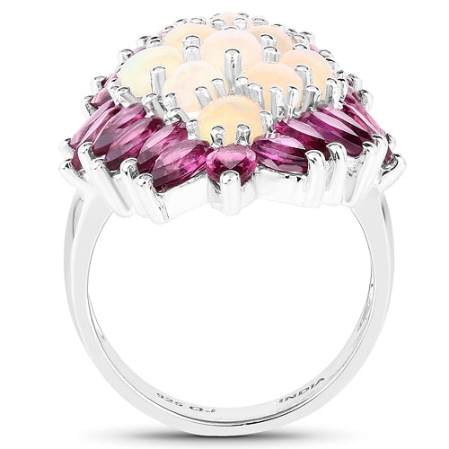 8.37 Carat Genuine Opal & Rhodolite .925 Sterling Silver Ring Bids.com