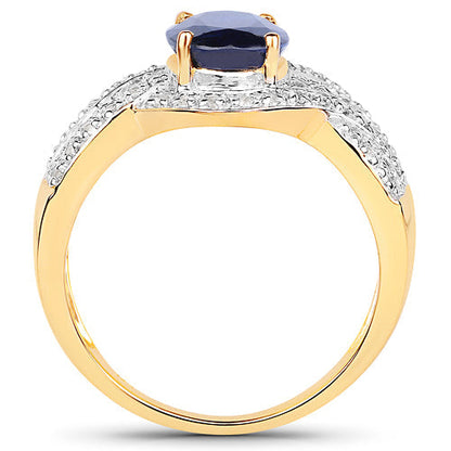 14K Yellow Gold Plated 2.56 Carat Genuine Kyanite and White Topaz .925 Sterling Silver Ring Bids.com