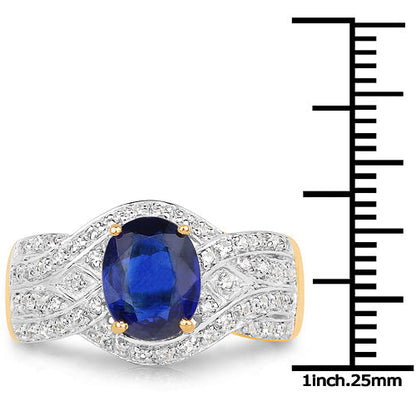 14K Yellow Gold Plated 2.56 Carat Genuine Kyanite and White Topaz .925 Sterling Silver Ring Bids.com