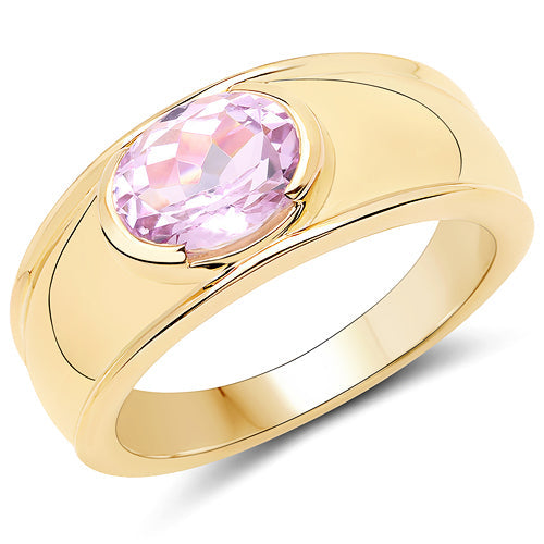 14K Yellow Gold Plated 2.40 Carat Genuine Kunzite .925 Sterling Silver Ring Bids.com