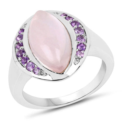3.57 Carat Genuine Rose Quartz And Amethyst .925 Sterling Silver Ring Bids.com