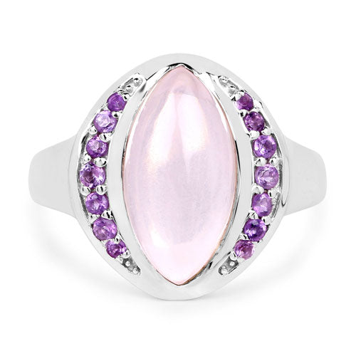 3.57 Carat Genuine Rose Quartz And Amethyst .925 Sterling Silver Ring Bids.com