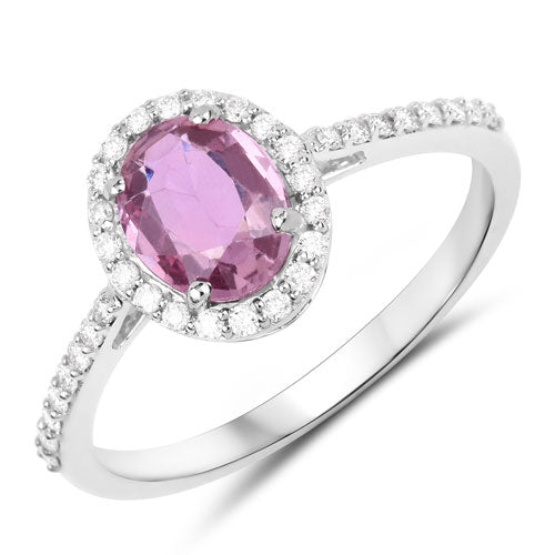 1.33 Carat Genuine Pink Sapphire and White Diamond 14K White Gold Ring Bids.com