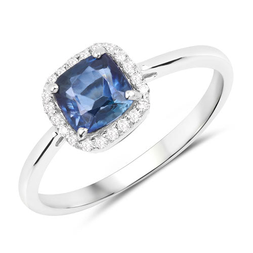 1.15 Carat Genuine Blue Sapphire and White Diamond 14K White Gold Ring Bids.com