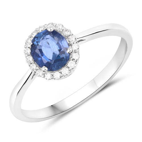 1.06 Carat Genuine Blue Sapphire and White Diamond 14K White Gold Ring Bids.com