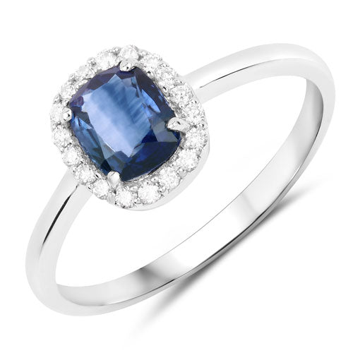 1.17 Carat Genuine Blue Sapphire and White Diamond 14K White Gold Ring Bids.com