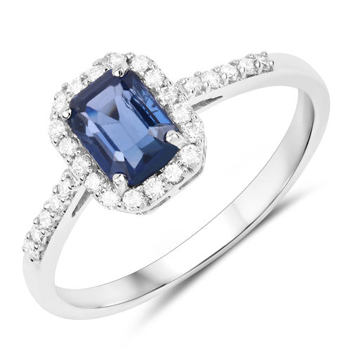 1.29 Carat Genuine Blue Sapphire and White Diamond 14K White Gold Ring Bids.com