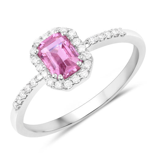 0.99 Carat Genuine Pink Sapphire and White Diamond 14K White Gold Ring Bids.com