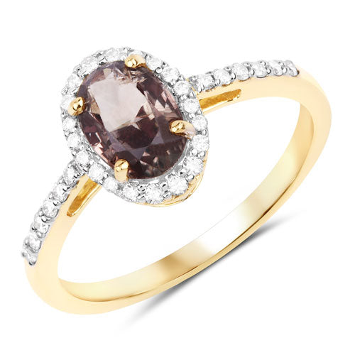 1.68 Carat Genuine Brownish Pink Sapphire and White Diamond 14K Yellow Gold Ring Bids.com