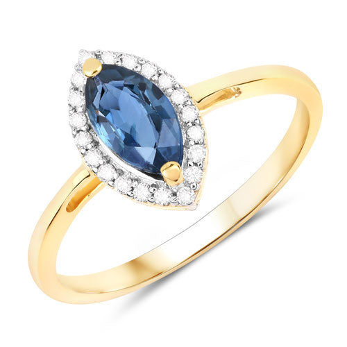 1.17 Carat Genuine Blue Sapphire and White Diamond 14K Yellow Gold Ring Bids.com