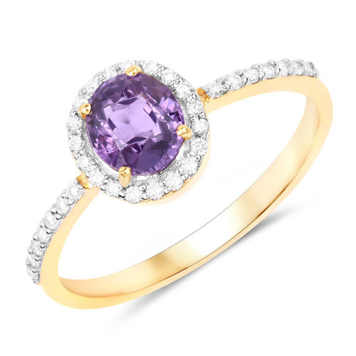 1.16 Carat Genuine Purple Pink Sapphire and White Diamond 14K Yellow Gold Ring Bids.com