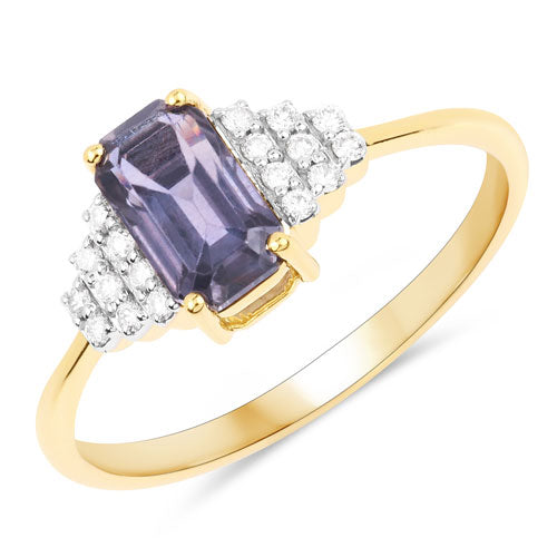 1.31 Carat Genuine Brownish Purple Sapphire and White Diamond 14K Yellow Gold Ring Bids.com