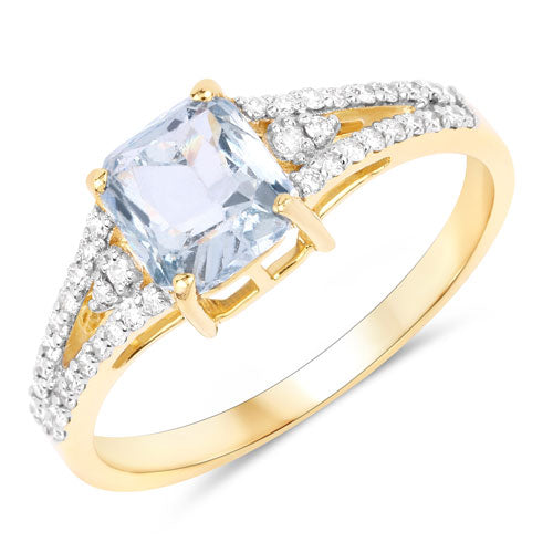 1.62 Carat Genuine Greenish Blue Sapphire and White Diamond 14K Yellow Gold Ring Bids.com
