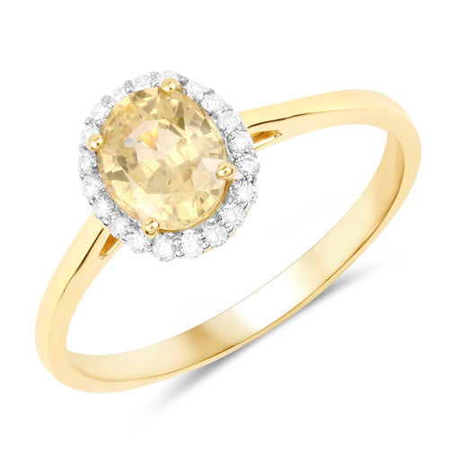 1.19 Carat Genuine Yellow Sapphire and White Diamond 14K Yellow Gold Ring Bids.com