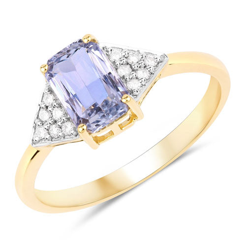 1.47 Carat Genuine Blue Sapphire and White Diamond 14K Yellow Gold Ring Bids.com